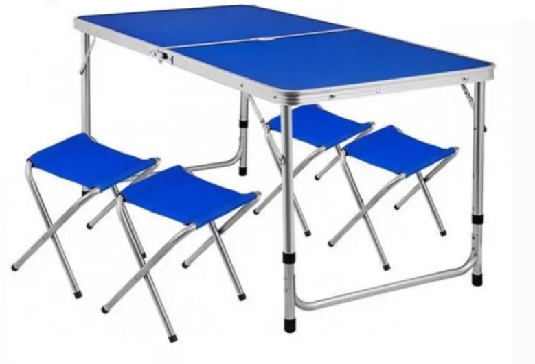 Набор мебели: стол складной и 4 стула Bison C-4-60*120 (C-4-60*120-WT Синий)