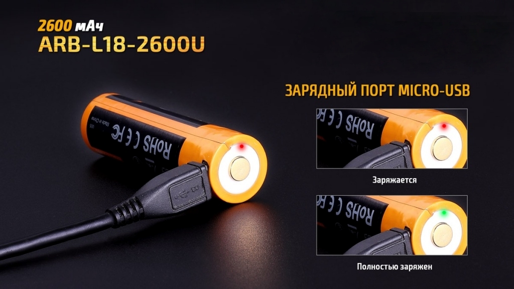 Аккумулятор Fenix 18650 Li-Ion 2600 mAh Micro USB - туристическое снаряжение в Минске. Фото �2