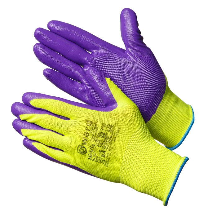 Перчатки нейлоновые с нитриловым покрытием Gward Hi-Vis (Yellow/Violet 9)