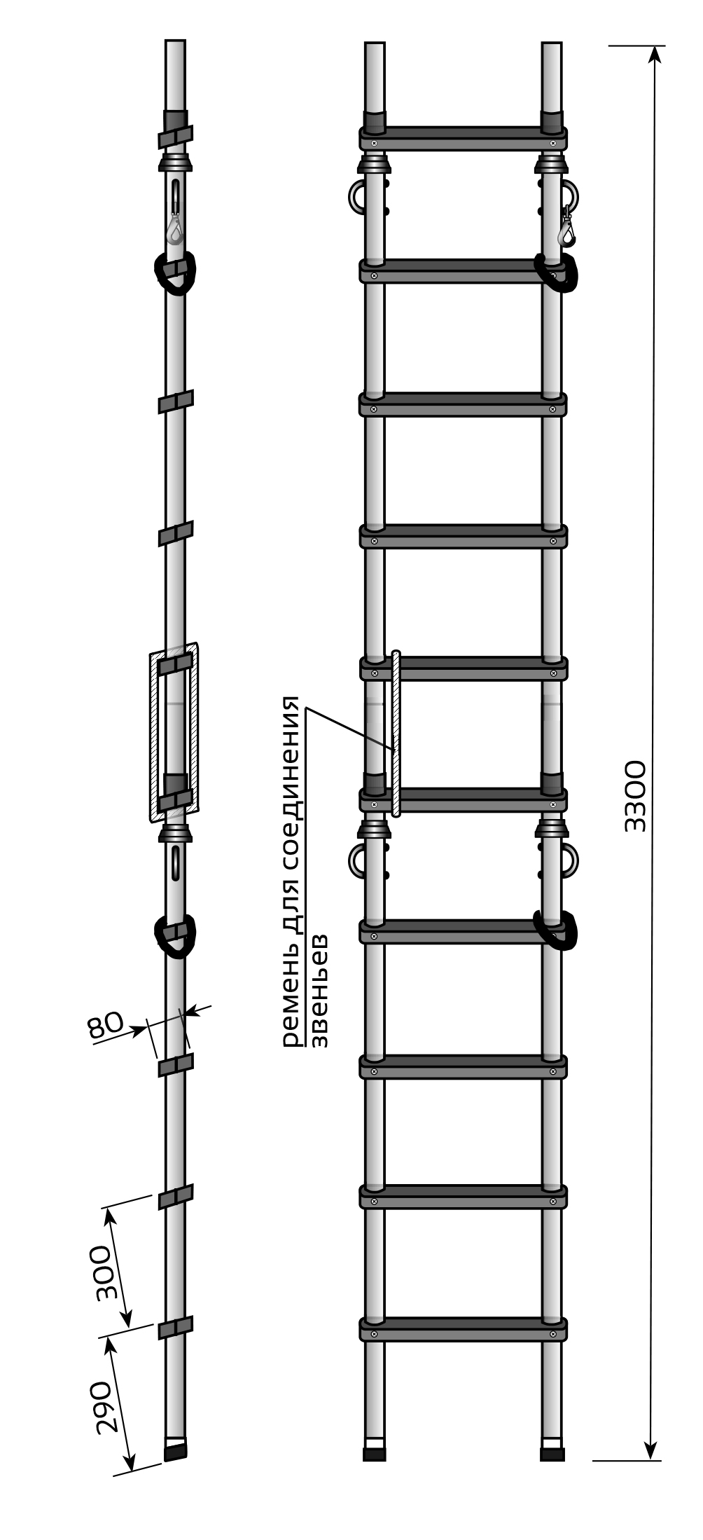 Лестница Техношанс Луск-2-3,3Д диэлектрическая для работ в условиях повышенной влажности (Комплект Стандарт )