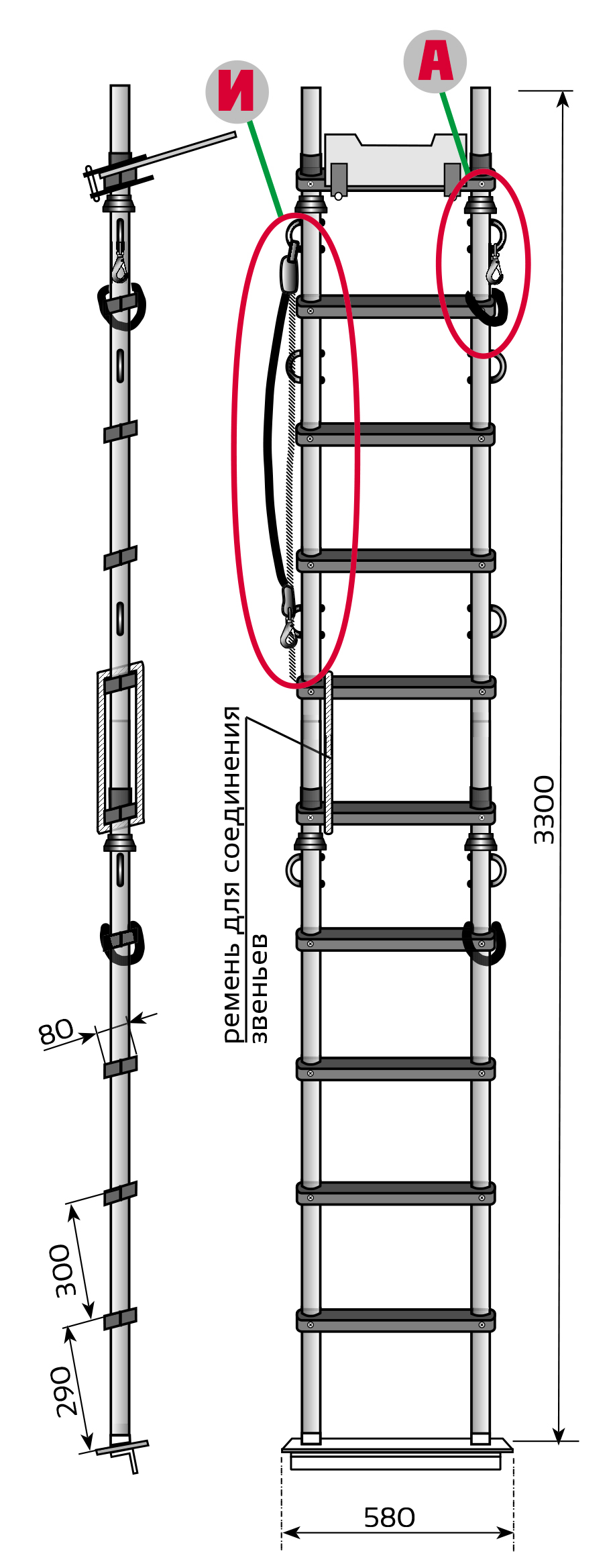 Лестница Техношанс Луско-2-3,3Д диэлектрическая для опор ВЛ в условиях повышенной влажности (Комплект Стандарт )