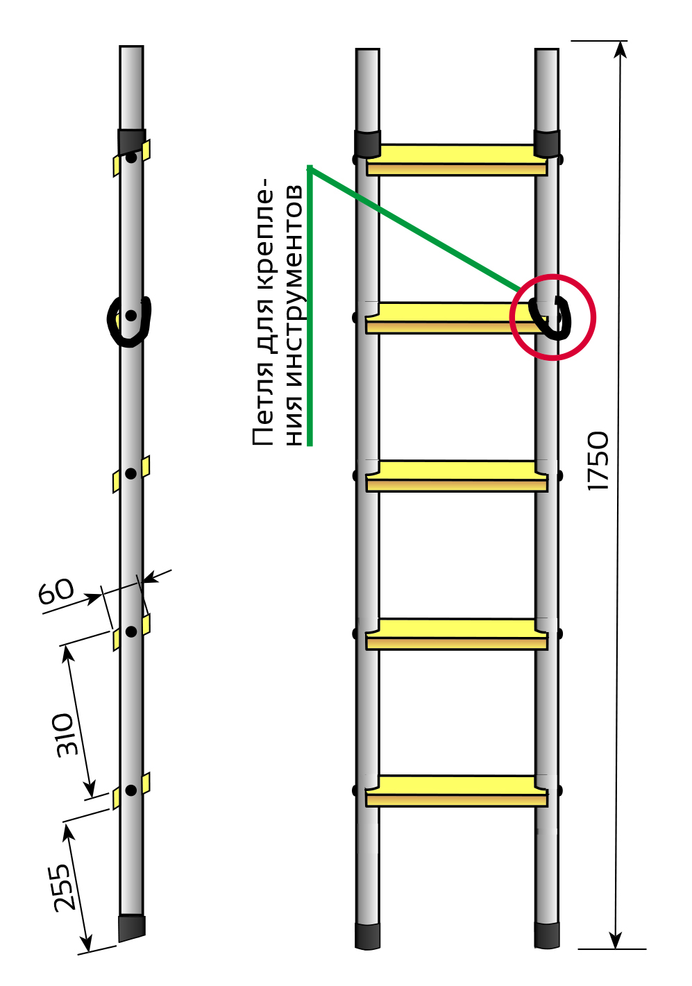 Лестница Техношанс Луск-У-1-1,75 диэлектрическая узкая (Комплект Стандарт )