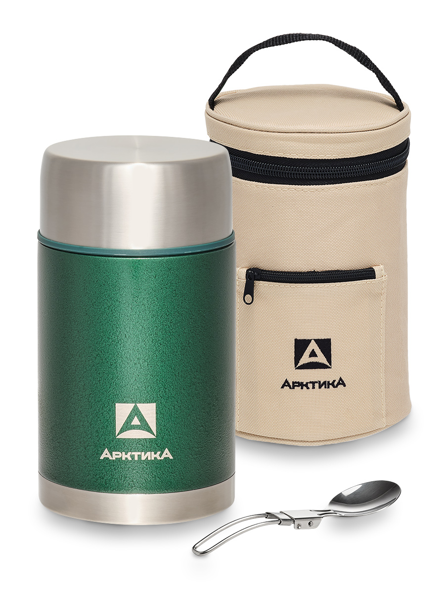 Термос для еды Арктика 306-1000А с супер-широким горлом в чехле, 1 л (Зеленый)
